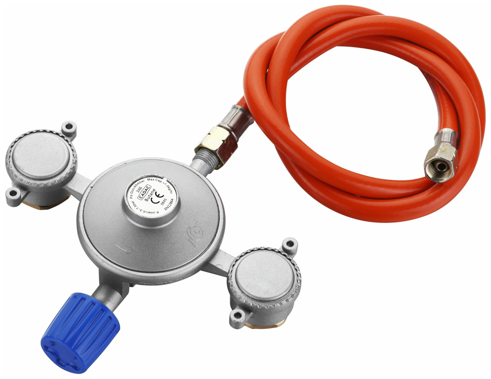 Cadac Dual Power Pak Gasdruckregler mit Schlauch für Gaskartuschen, 50 mbar