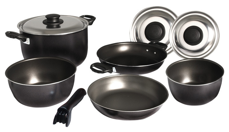 Camp4 Camping-Topfset 9-teilig - Silber/schwarz