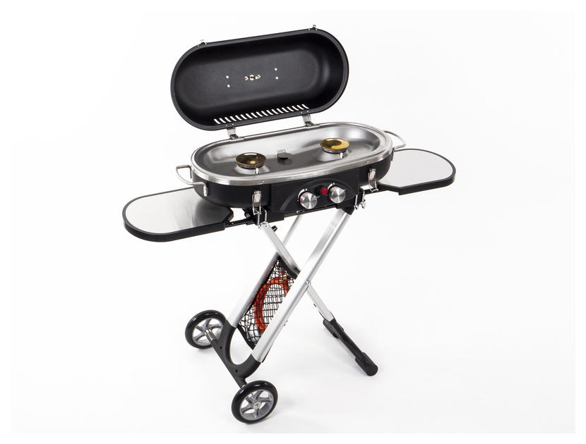 Camp4 Trolley Grill mit Piezozündung, 50mbar, 3kW, 2 Grillplatten