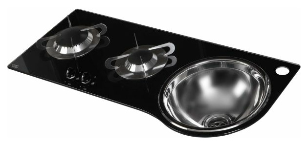 Can PV1364 Kocher-Spülenkombination 2-flammig, Becken rund rechts, Glas