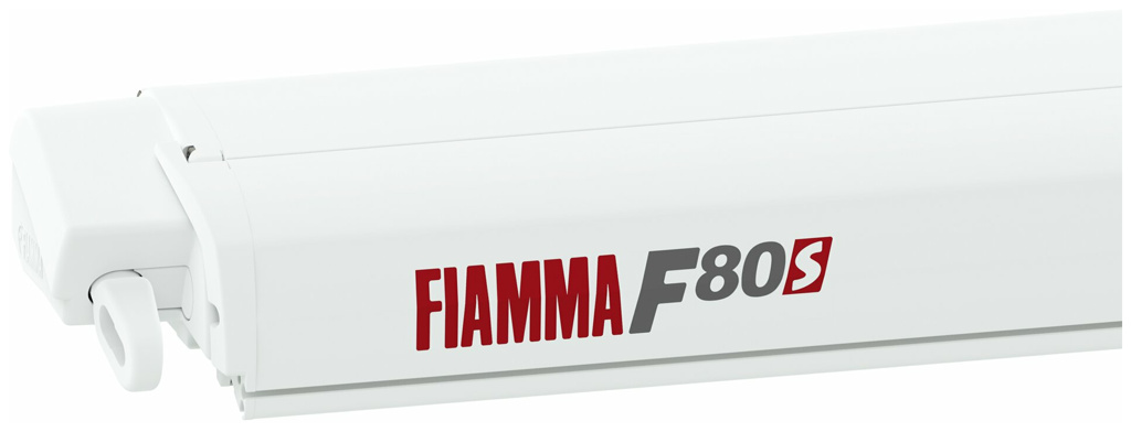 Fiamma F80s 340 Dachmarkise, Auszug 2,5 m, Polarweiß, Tuch Royal Grey
