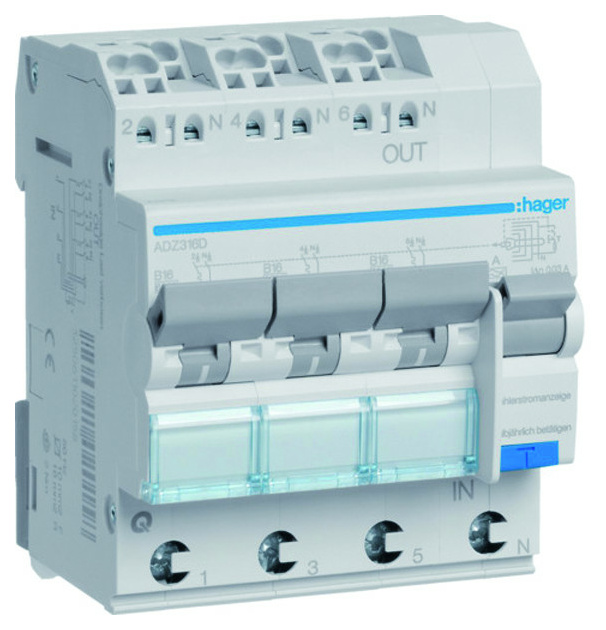 ADZ366D FI-LS 3X 1P+N 6kA C-16A 30mA