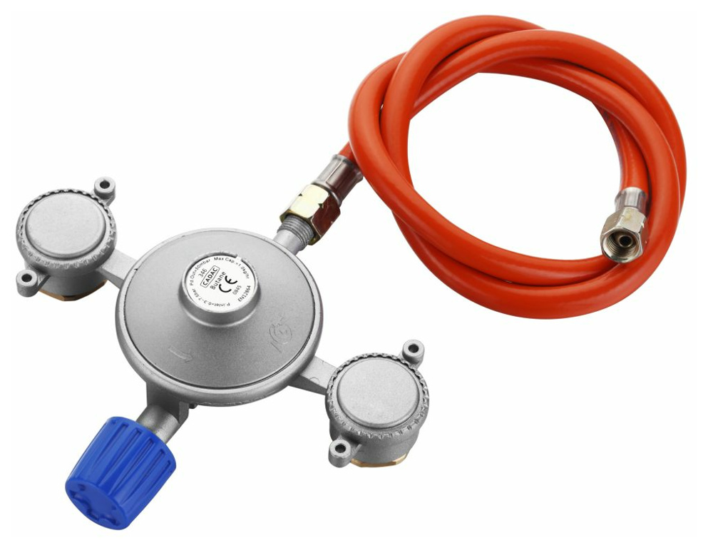 Cadac Dual Power Pak Gasdruckregler mit Schlauch für Gaskartuschen, 50 mbar