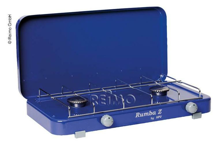 Gaskocher Rumba mit Piezozündung 2Fl. blau, 50mbar