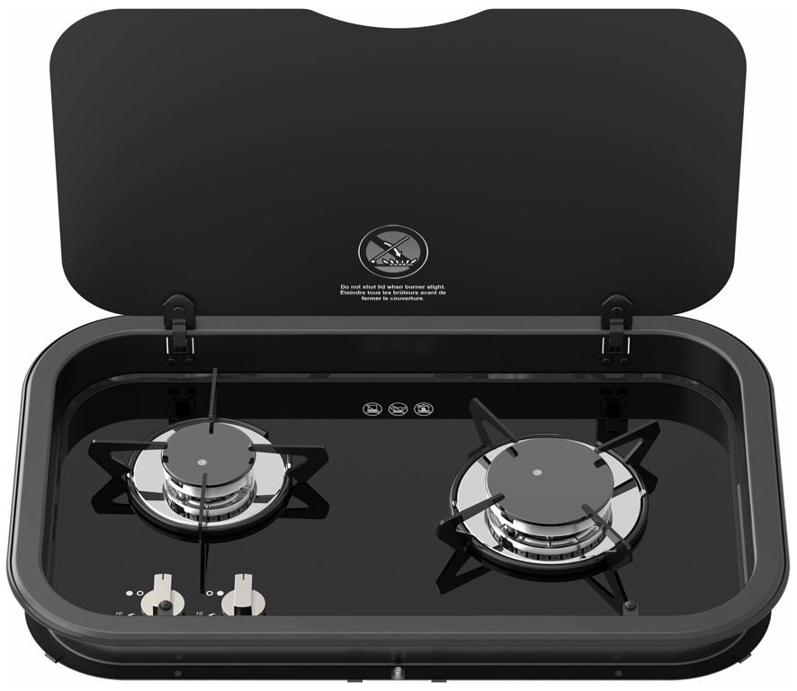 Thetford Topline 165 Gaskochfeld mit Glasdeckel, 2-flammig, schwarz