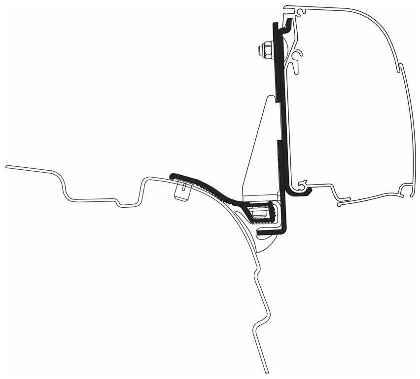 Markisenadapter für Thule Omnistor 4200 mit Reimo Multirail, VW T5/T6 langer Rad